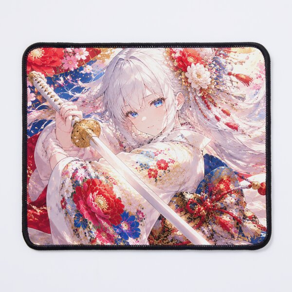 Item preview, Japanese Kimono Anime Girl Lying Down with Katana and Sakura designed and sold by Japan-kanji-ya.