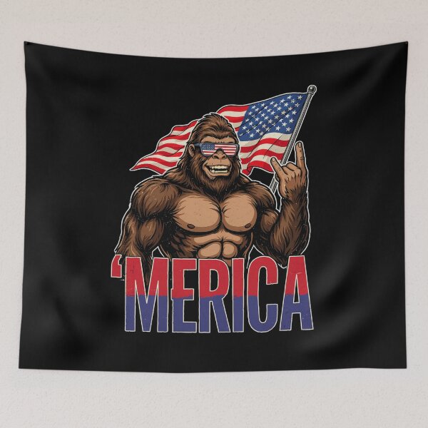 Item preview, 'Merica Bigfoot Muscular Rock On Design v5 designed and sold by DarylWelsh2024.