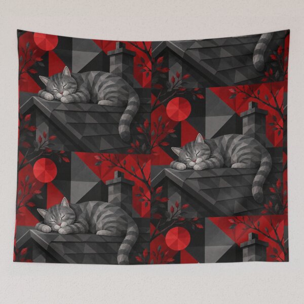 Item preview, Alley Gray Cat Sleeping on a Rooftop designed and sold by Mindworx21.