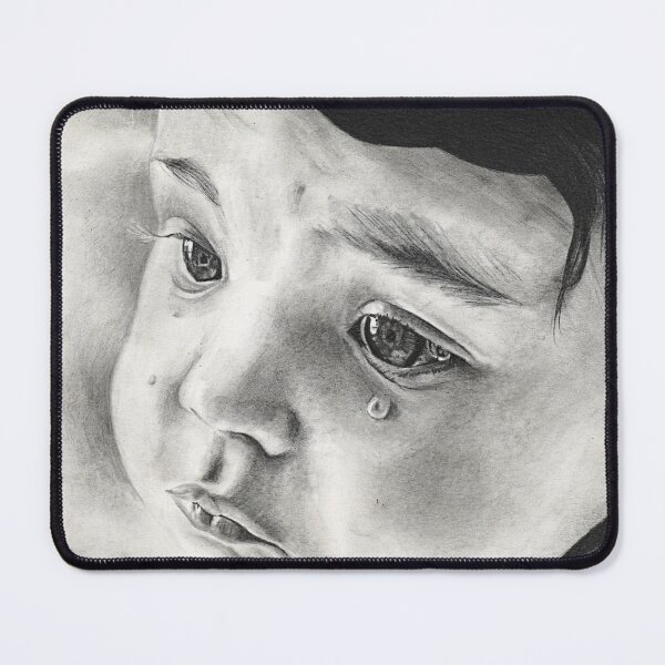 Item preview, Crying Baby Portrait Charcoal Drawing - Sad Child Tear Pencil Realism designed and sold by BoyanVBart.