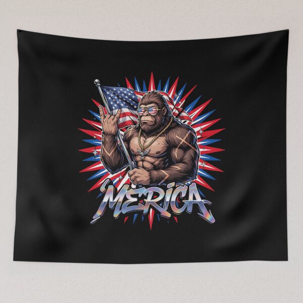 Item preview, 'Merica Bigfoot Muscular Rock On Design v6 designed and sold by DarylWelsh2024.
