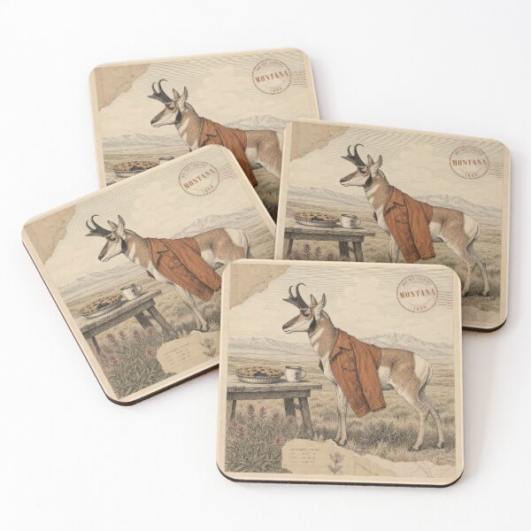 Item preview, Vintage Montana Pronghorn Enjoying A Rustic Prairie Picnic designed and sold by CoffeeinBloom.