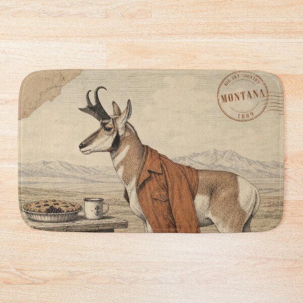 Item preview, Vintage Montana Pronghorn Enjoying A Rustic Prairie Picnic designed and sold by CoffeeinBloom.