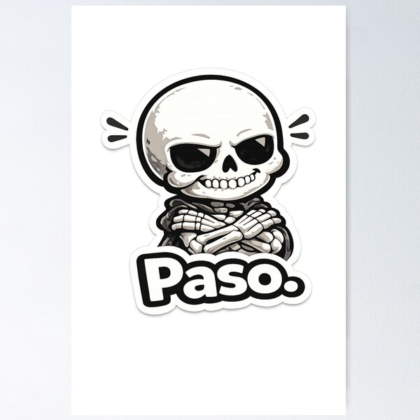 Item preview, Funny Skeleton "Paso." Sticker | Smug Skull Crossed Arms Cartoon Design designed and sold by SkeletonMood.