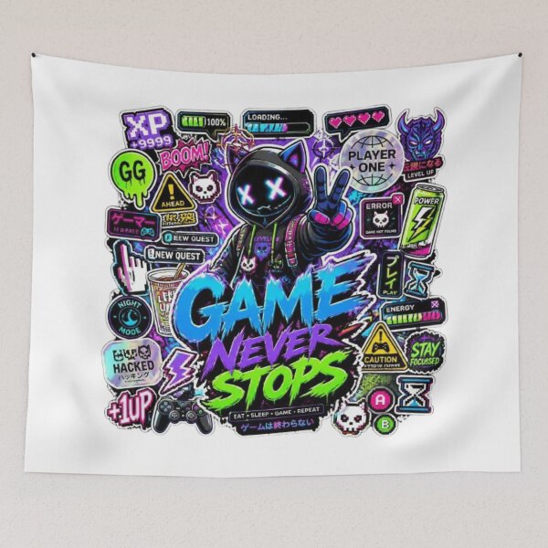 Item preview, GAME NEVER STOPS | Neon Gaming Sticker | Cyber Gamer Aesthetic Graphic for T-Shirts, Stickers & Gamer Gifts designed and sold by Stylestickers55.