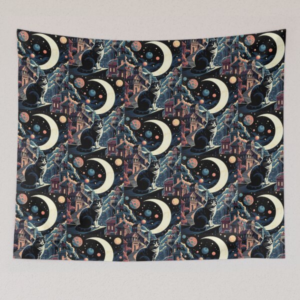 Item preview, Cosmic Cat – Surreal Dream Cityscape Art designed and sold by Dogandesighn.