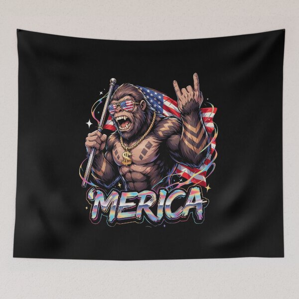 Item preview, 'Merica Bigfoot Muscular Rock On Design v7 designed and sold by DarylWelsh2024.