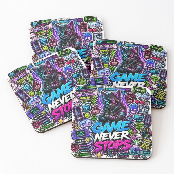 Item preview, Game Never Stops - Retro Arcade Gaming Design | Neon Gamer Sticker | RGB Gaming Room Decor designed and sold by Stylestickers55.