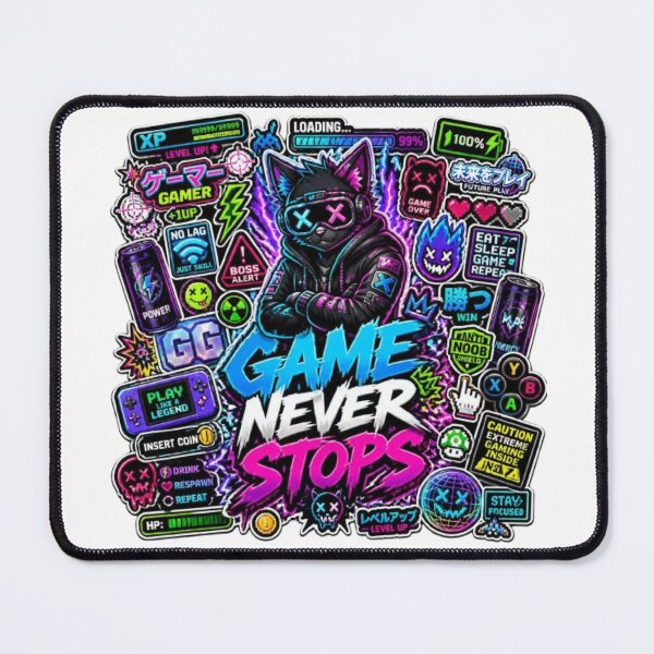 Item preview, Game Never Stops - Retro Arcade Gaming Design | Neon Gamer Sticker | RGB Gaming Room Decor designed and sold by Stylestickers55.