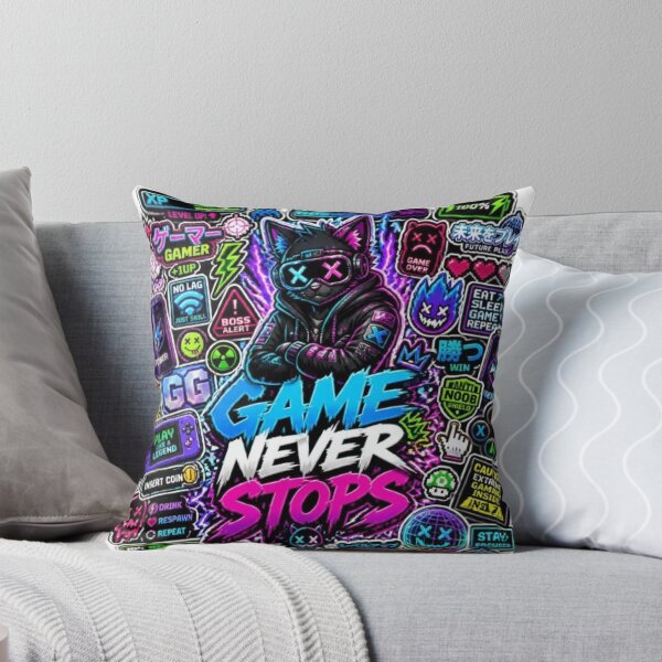 Item preview, Game Never Stops - Retro Arcade Gaming Design | Neon Gamer Sticker | RGB Gaming Room Decor designed and sold by Stylestickers55.