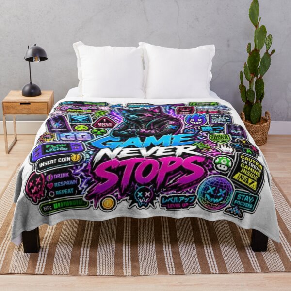 Item preview, Game Never Stops - Retro Arcade Gaming Design | Neon Gamer Sticker | RGB Gaming Room Decor designed and sold by Stylestickers55.