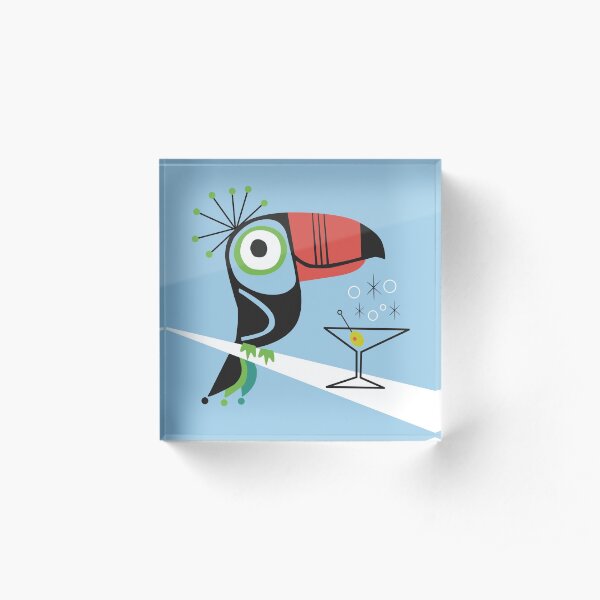 Swank Mid Century Modern Toucan Tiki Bird With Martini Acrylic Block