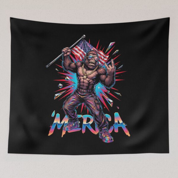 Item preview, 'Merica Bigfoot Muscular Rock On Design v8 designed and sold by DarylWelsh2024.