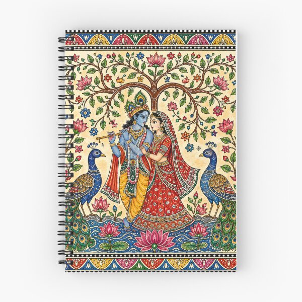 Item preview, A divine Madhubani-style Radha Krishna painting symbolizing eternal love and devotion designed and sold by Ink Matrix.