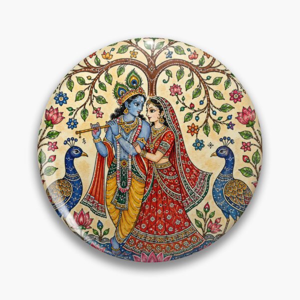 Item preview, A divine Madhubani-style Radha Krishna painting symbolizing eternal love and devotion designed and sold by Ink Matrix.