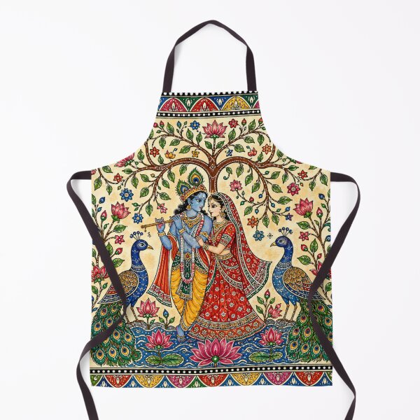 Item preview, A divine Madhubani-style Radha Krishna painting symbolizing eternal love and devotion designed and sold by Ink Matrix.
