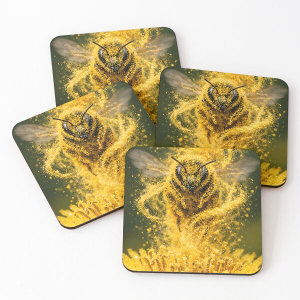 Item preview, Bee in flight with a golden pollen cloud on a dandelion designed and sold by Fotografin1981.