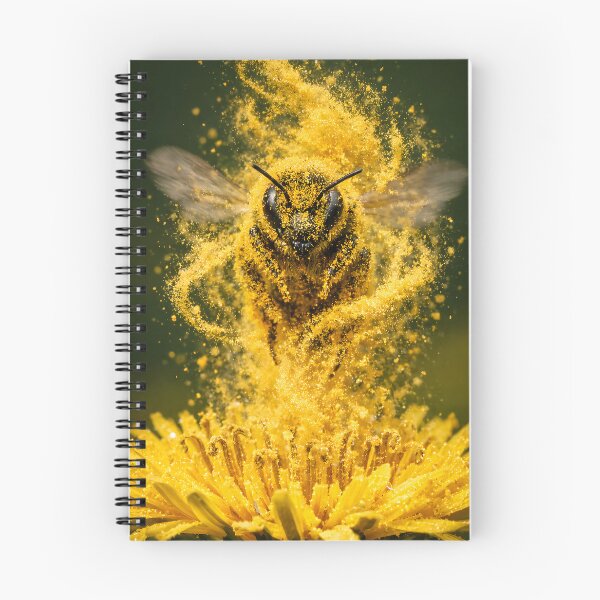 Item preview, Bee in flight with a golden pollen cloud on a dandelion designed and sold by Fotografin1981.