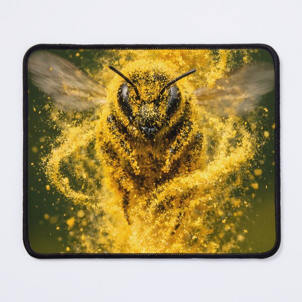Item preview, Bee in flight with a golden pollen cloud on a dandelion designed and sold by Fotografin1981.