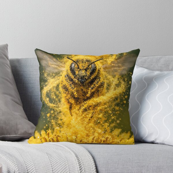 Item preview, Bee in flight with a golden pollen cloud on a dandelion designed and sold by Fotografin1981.
