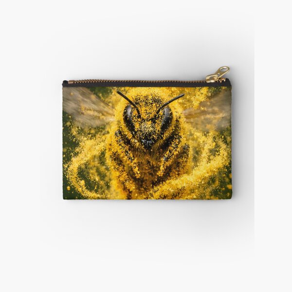 Item preview, Bee in flight with a golden pollen cloud on a dandelion designed and sold by Fotografin1981.
