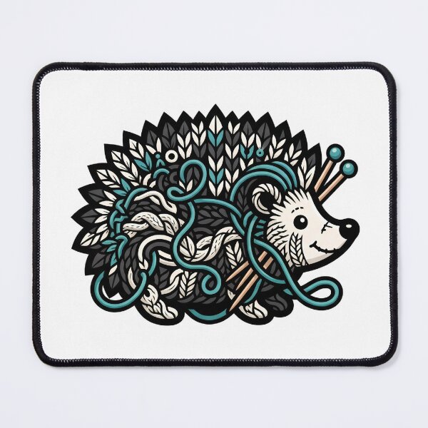 Item preview, Cute Knitting Hedgehog Tangled In Teal Yarn Gift designed and sold by jcm320.