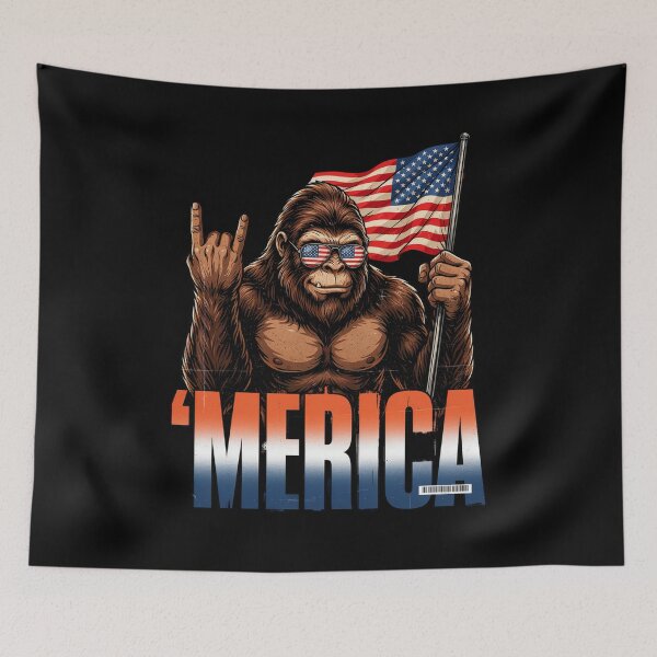Item preview, 'Merica Bigfoot Muscular Rock On Design v9 designed and sold by DarylWelsh2024.