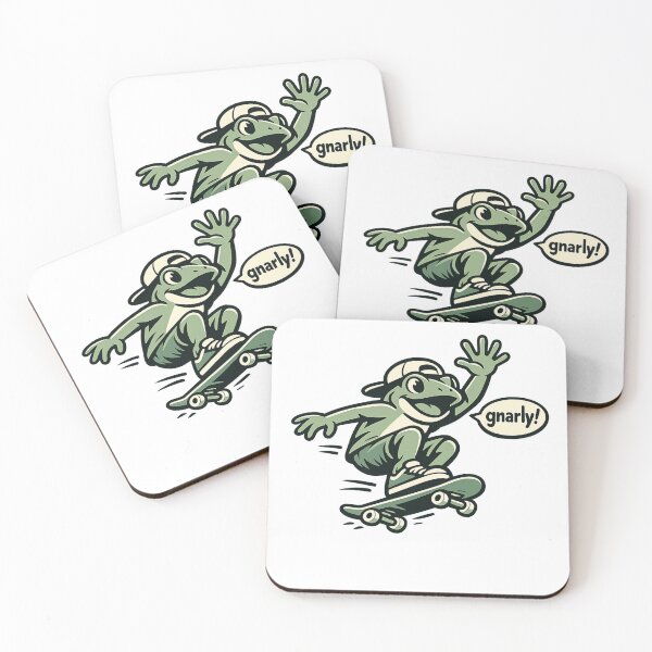 Item preview, Cute Skateboarding Frog Saying "Gnarly!" Cartoon Skater Sticker Design designed and sold by Moss & Mellow.