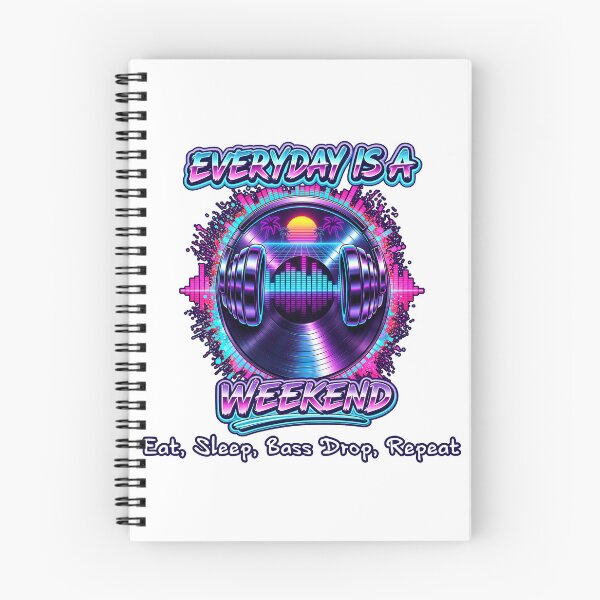 Item preview, Everyday Is a Weekend | Eat Sleep Bass Drop Repeat | Retro Synthwave DJ | EDM Festival | Neon Vinyl Record Headphones designed and sold by A-T-H.