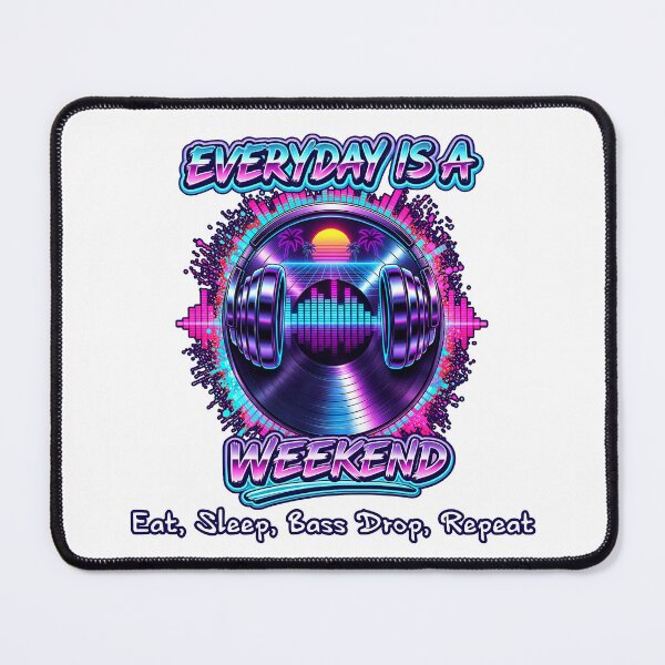 Item preview, Everyday Is a Weekend | Eat Sleep Bass Drop Repeat | Retro Synthwave DJ | EDM Festival | Neon Vinyl Record Headphones designed and sold by A-T-H.