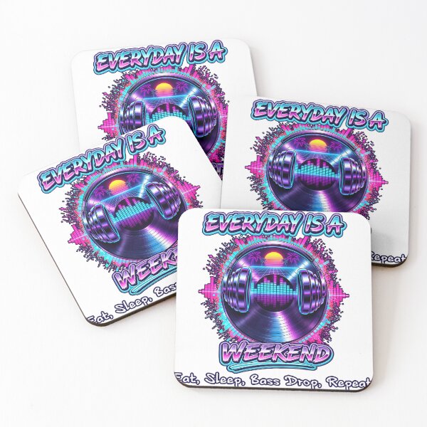 Item preview, Everyday Is a Weekend | Eat Sleep Bass Drop Repeat | Retro Synthwave DJ | EDM Festival | Neon Vinyl Record Headphones designed and sold by A-T-H.