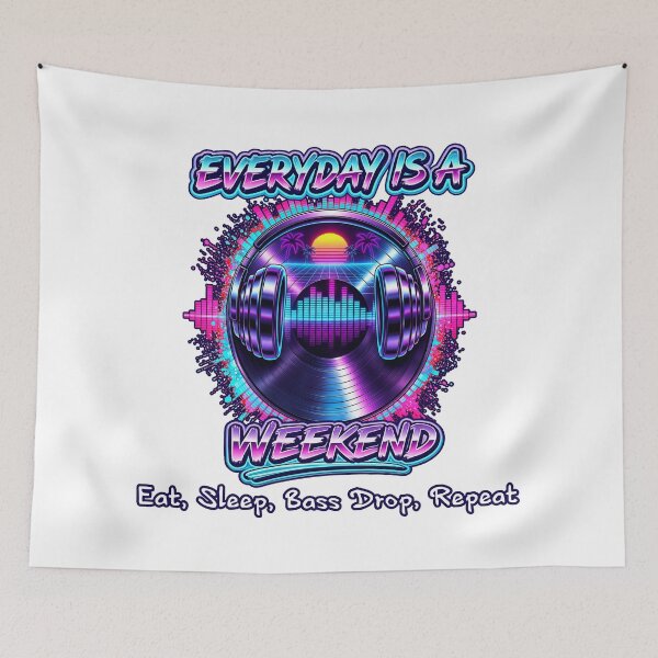Item preview, Everyday Is a Weekend | Eat Sleep Bass Drop Repeat | Retro Synthwave DJ | EDM Festival | Neon Vinyl Record Headphones designed and sold by A-T-H.