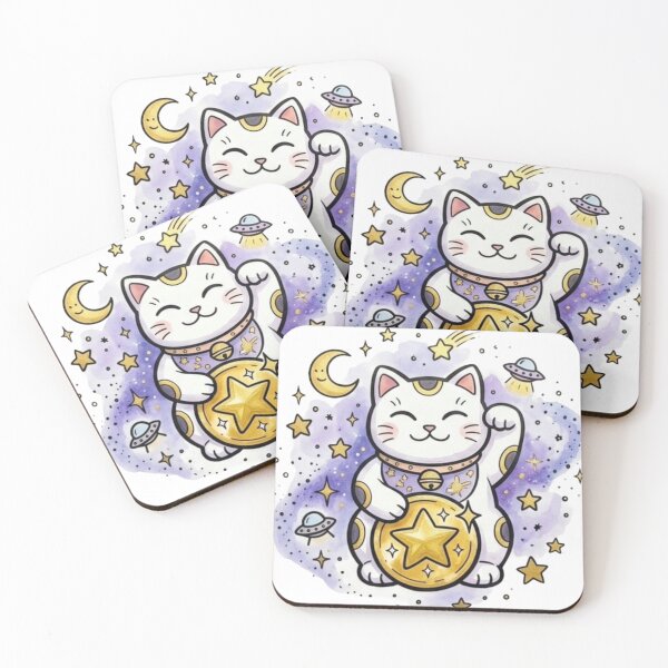 Item preview, Lucky Cat Gift | Cosmic Maneki Neko Space Art | Cute Kawaii Fortune Cat | Japanese Aesthetic Birthday Present | Gold Prosperity Decor designed and sold by Cosmic Doodle Co..