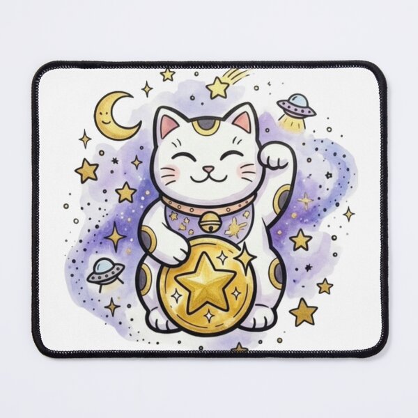 Item preview, Lucky Cat Gift | Cosmic Maneki Neko Space Art | Cute Kawaii Fortune Cat | Japanese Aesthetic Birthday Present | Gold Prosperity Decor designed and sold by Cosmic Doodle Co..