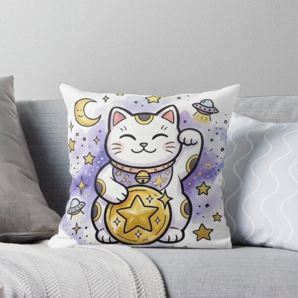 Item preview, Lucky Cat Gift | Cosmic Maneki Neko Space Art | Cute Kawaii Fortune Cat | Japanese Aesthetic Birthday Present | Gold Prosperity Decor designed and sold by Cosmic Doodle Co..