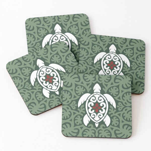 Item preview, Polynesian Honu Sea Turtle Tifaifai – Forest Green & Red designed and sold by Tahitifaifai.