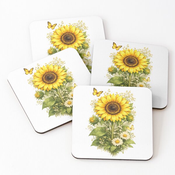 Item preview, Sunflower Botanical Bouquet with Butterflies & Daisies – Vintage Floral Nature Design designed and sold by SP319.