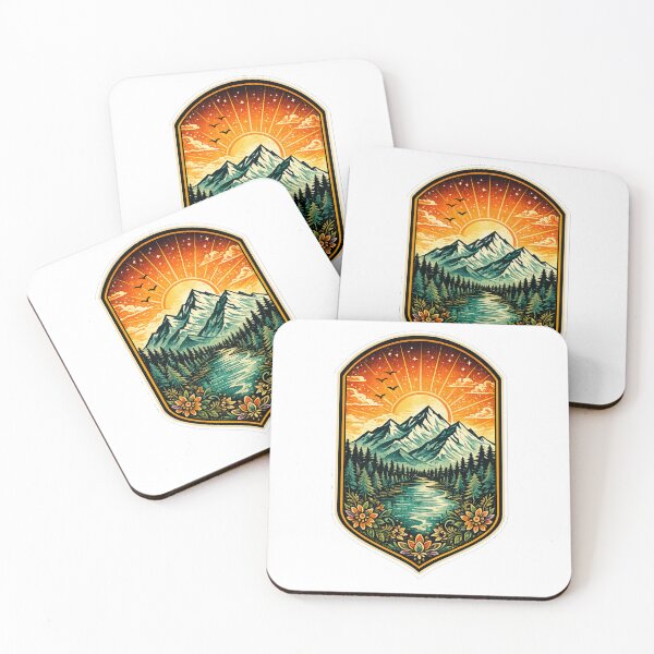 Item preview, A bold mountain landscape with a glowing rising sun designed and sold by Ink Matrix.