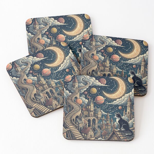Item preview, Cosmic Cat – Surreal Fantasy Night City Art  designed and sold by Dogandesighn.