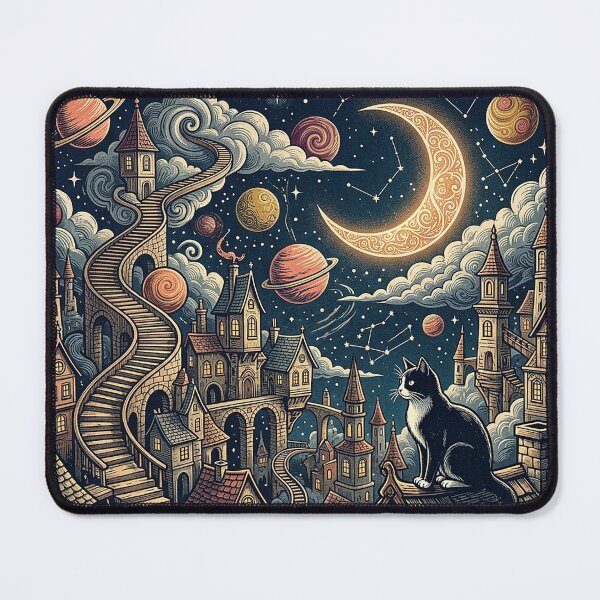 Item preview, Cosmic Cat – Surreal Fantasy Night City Art designed and sold by Dogandesighn.