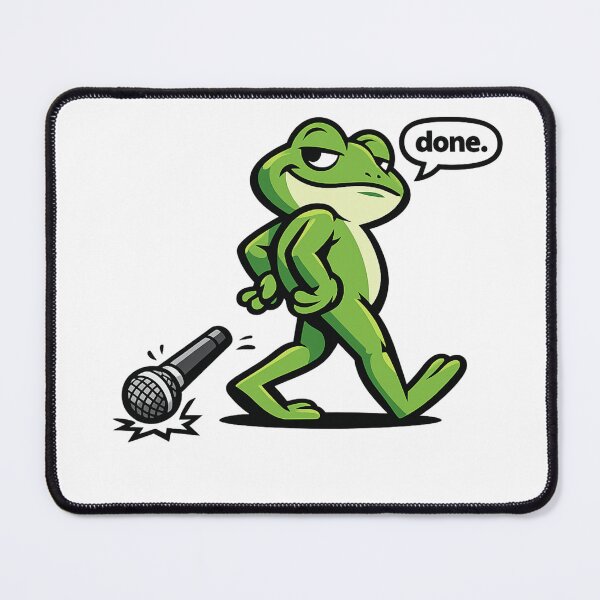 Artikelvorschau, Mic Drop Frosch sagt „Fertig.“ Lustiges, selbstbewusstes Cartoon-Design entworfen und verkauft von Moss & Mellow.