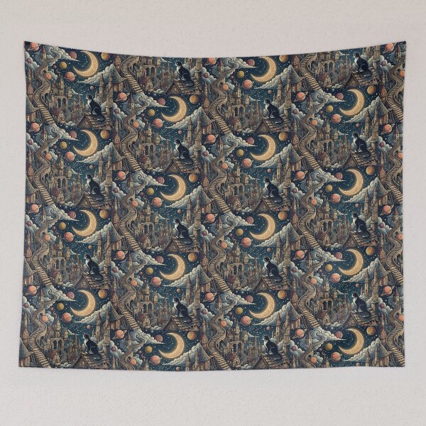 Item preview, Cosmic Cat – Surreal Fantasy Night City Art  designed and sold by Dogandesighn.