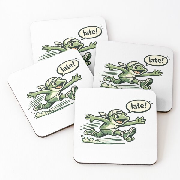 Item preview, Cute Roller Skating Frog Saying "Late!" Funny Cartoon Design designed and sold by Moss & Mellow.