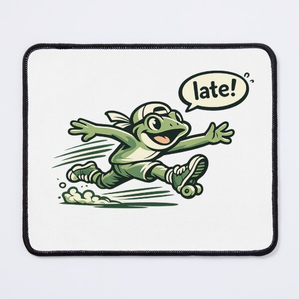 Item preview, Cute Roller Skating Frog Saying "Late!" Funny Cartoon Design designed and sold by Moss & Mellow.