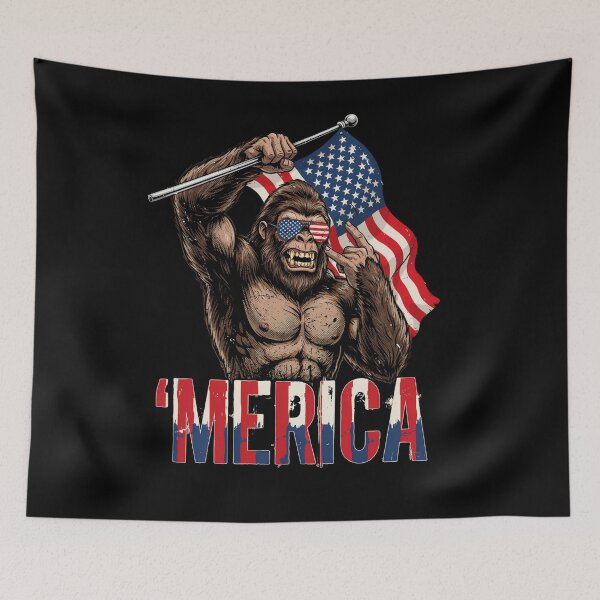 Item preview, 'Merica Bigfoot Muscular Rock On Design v13 designed and sold by DarylWelsh2024.