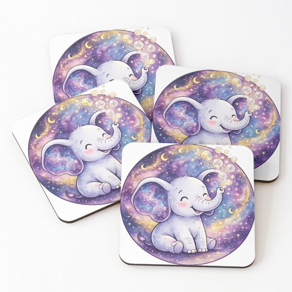 Item preview, Cute Baby Elephant Blowing Cosmic Bubbles | Kawaii Galaxy Nursery Art | Baby Shower Gift | Whimsical Animal Decor designed and sold by Cosmic Doodle Co..