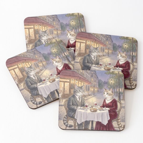 Item preview, Romantic date of cats in a Parisian cafe, watercolor illustration of cats in love designed and sold by TheCoolCatsMx.