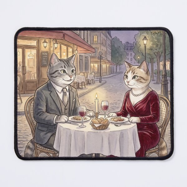 Item preview, Romantic date of cats in a Parisian cafe, watercolor illustration of cats in love designed and sold by TheCoolCatsMx.