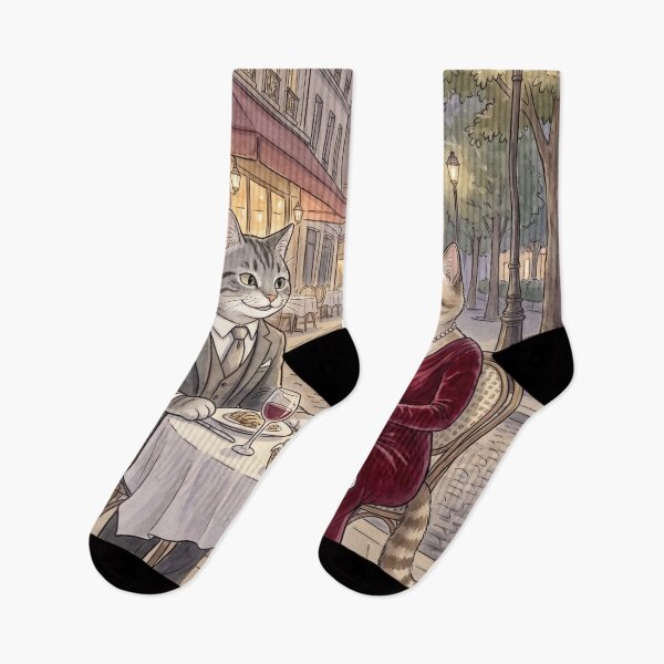 Item preview, Romantic date of cats in a Parisian cafe, watercolor illustration of cats in love designed and sold by TheCoolCatsMx.