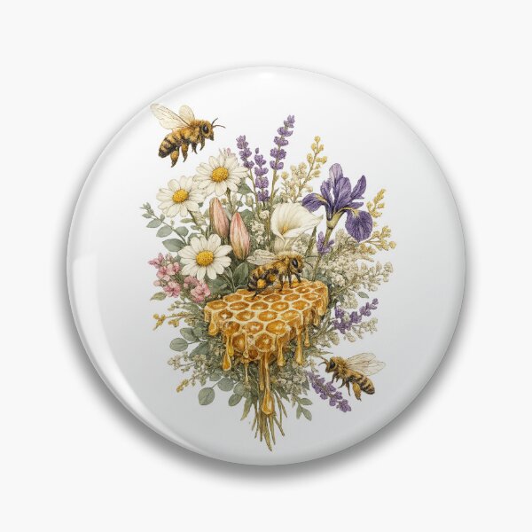 Item preview, Vintage Honey Bee & Wildflower Botanical Illustration – Honeycomb Floral Nature Design designed and sold by SP319.
